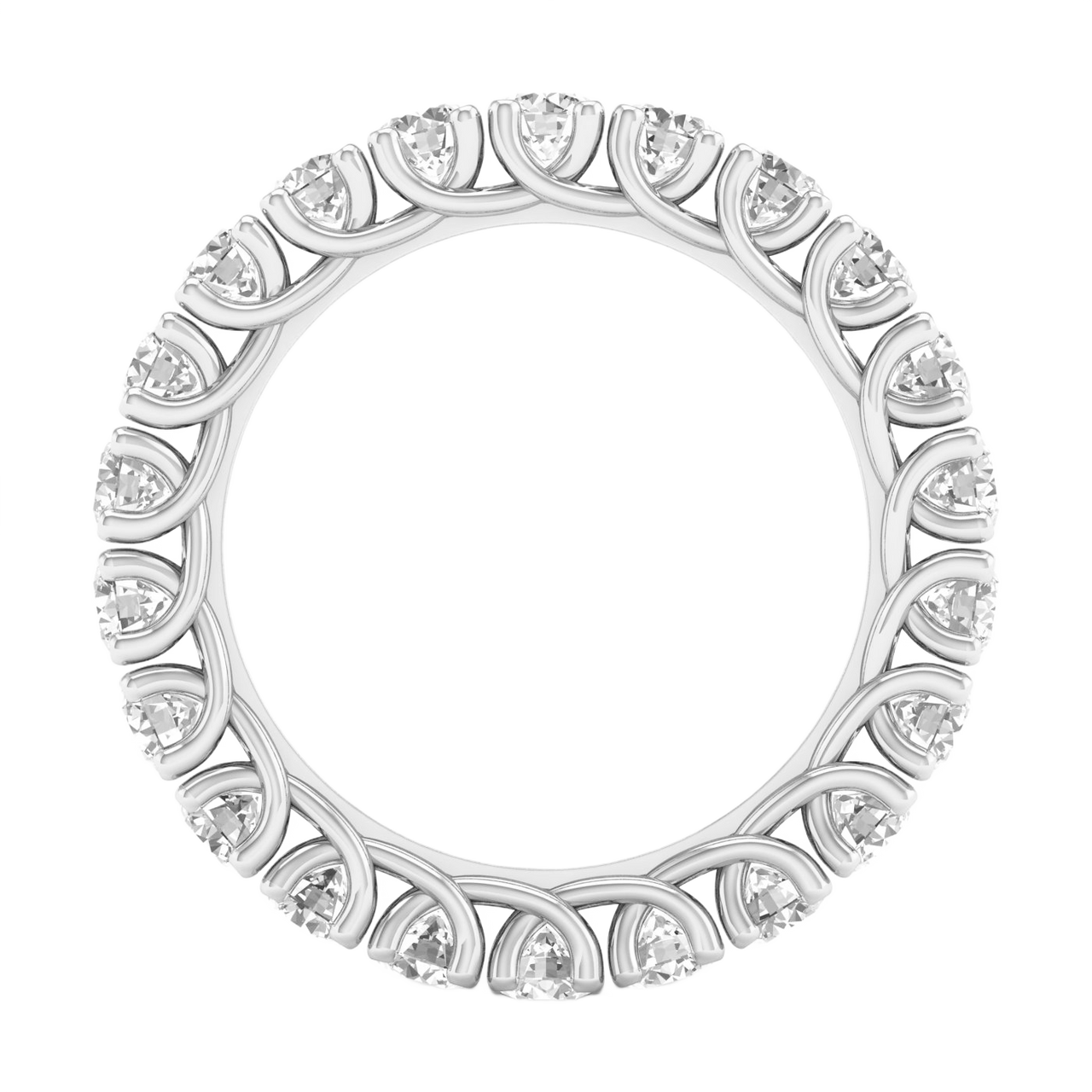 A brilliant 14k white gold eternity ring showcasing a continuous circle of premium round-cut diamonds in a modern twist-prong setting.