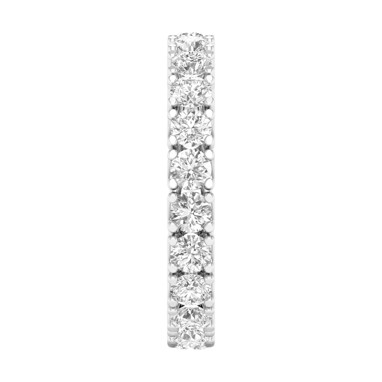 A brilliant 14k white gold eternity ring showcasing a continuous circle of premium round-cut diamonds in a modern twist-prong setting.