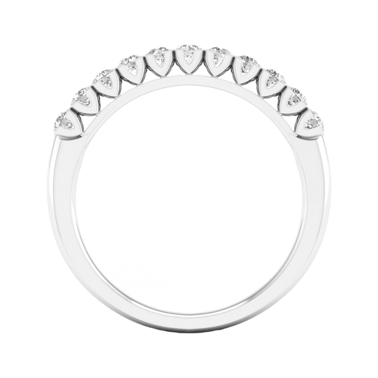 A refined 14k white gold half eternity ring showcasing a shimmering row of premium round-cut lab-grown diamonds.