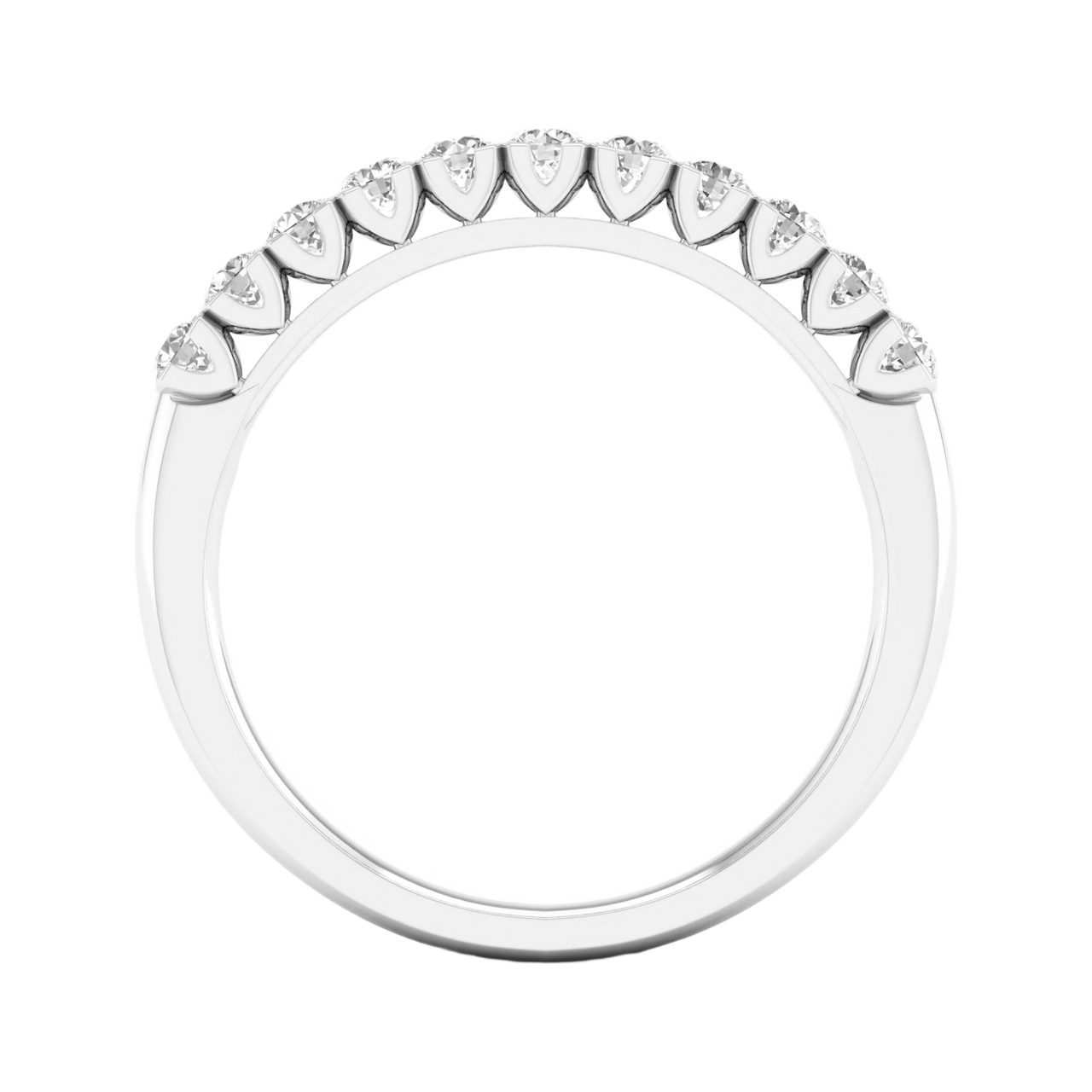 A refined 14k white gold half eternity ring showcasing a shimmering row of premium round-cut lab-grown diamonds.