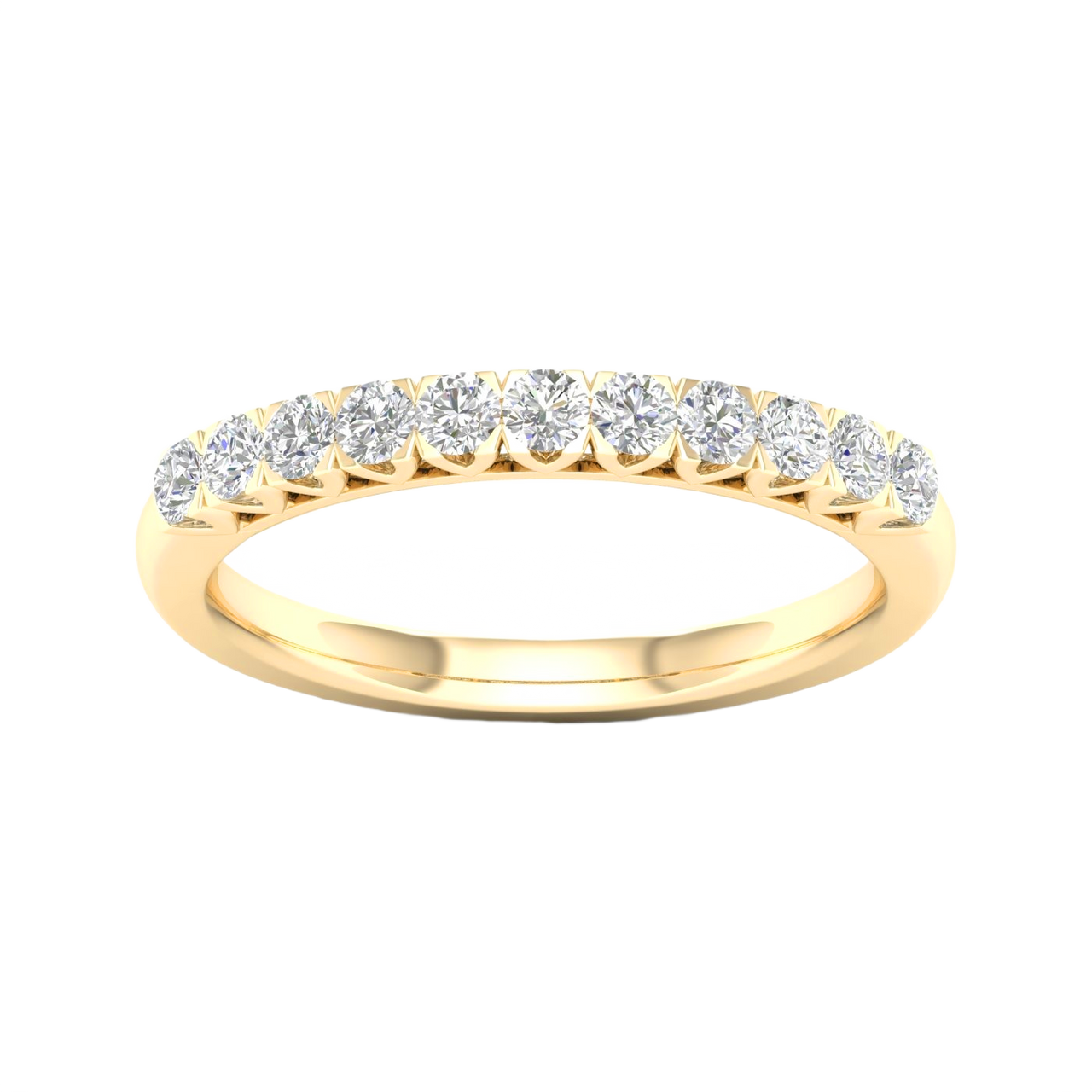 A delicate 14k yellow gold wedding band featuring 0.33 total carats of round-cut lab-grown diamonds in a classic half eternity setting.