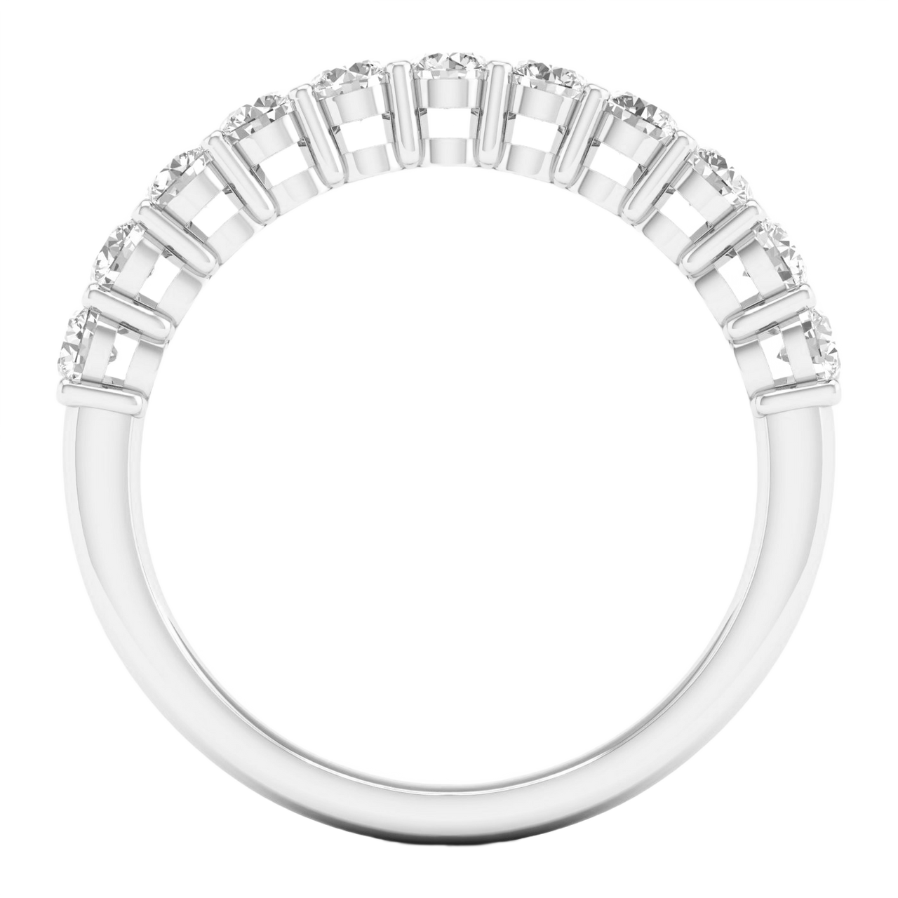 A brilliant 14k white gold half eternity ring showcasing a shimmering row of premium round-cut lab-grown diamonds.
