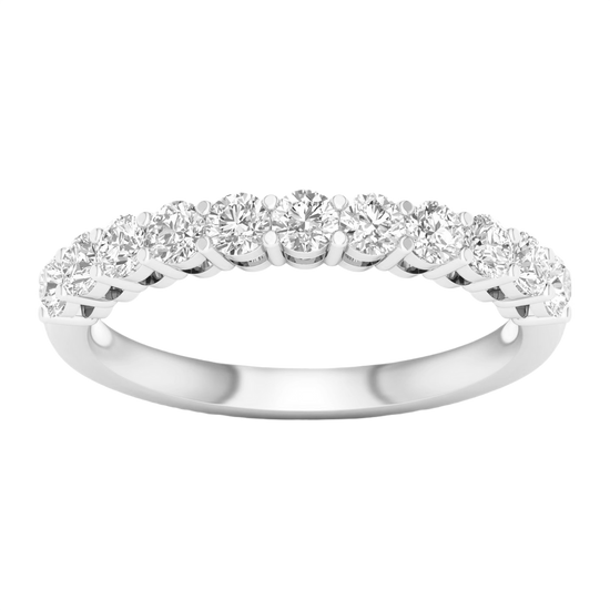 A brilliant 14k white gold half eternity ring showcasing a shimmering row of premium round-cut lab-grown diamonds.
