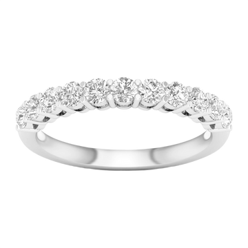 A brilliant 14k white gold half eternity ring showcasing a shimmering row of premium round-cut lab-grown diamonds.