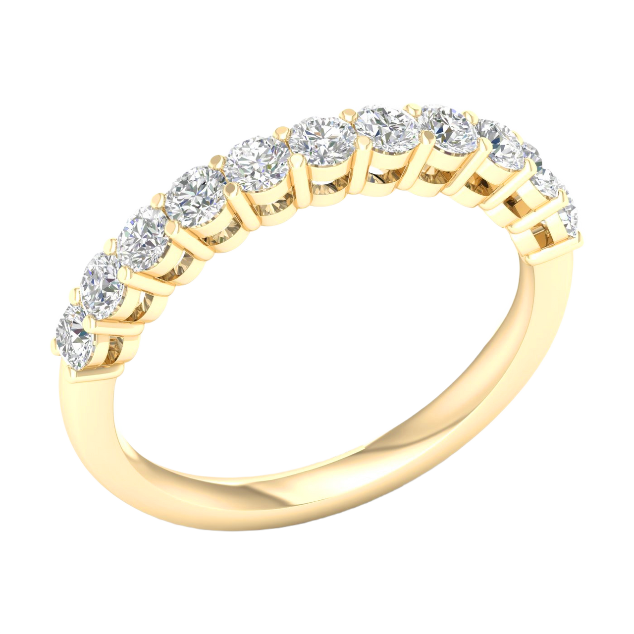 A sophisticated 14k yellow gold wedding band featuring 0.75 total carats of round-cut lab-grown diamonds in a classic half eternity setting.