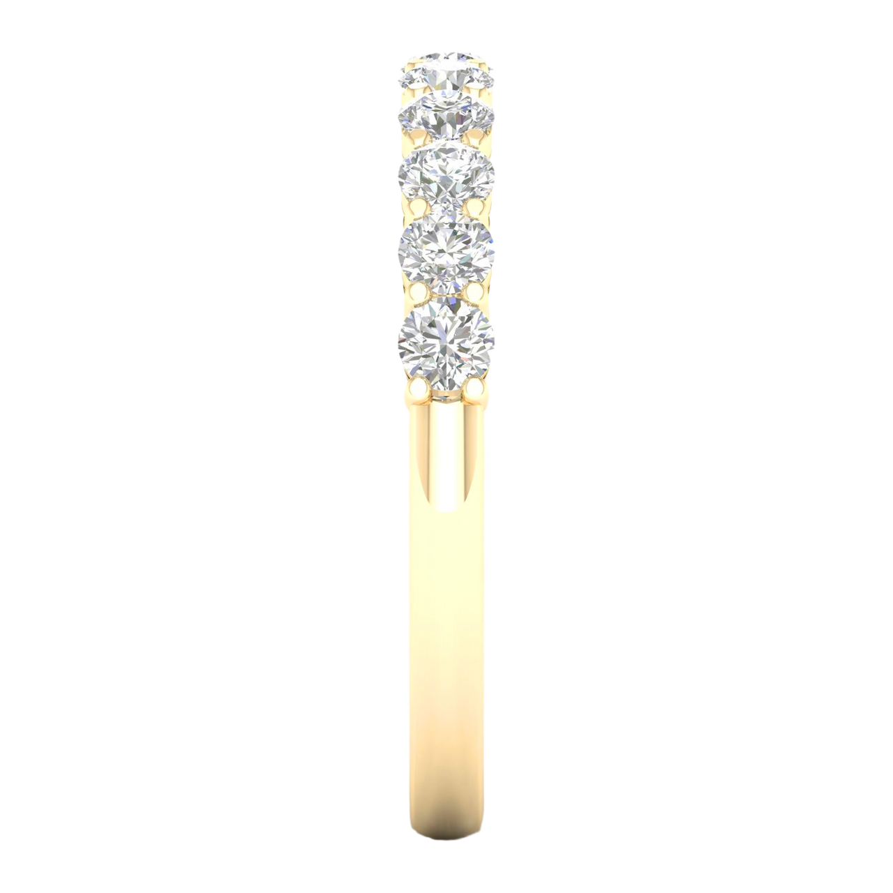 A sophisticated 14k yellow gold wedding band featuring 0.75 total carats of round-cut lab-grown diamonds in a classic half eternity setting.