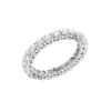 An angled view of a 14K white gold eternity band, highlighting the continuous sparkle of the oval jewels.