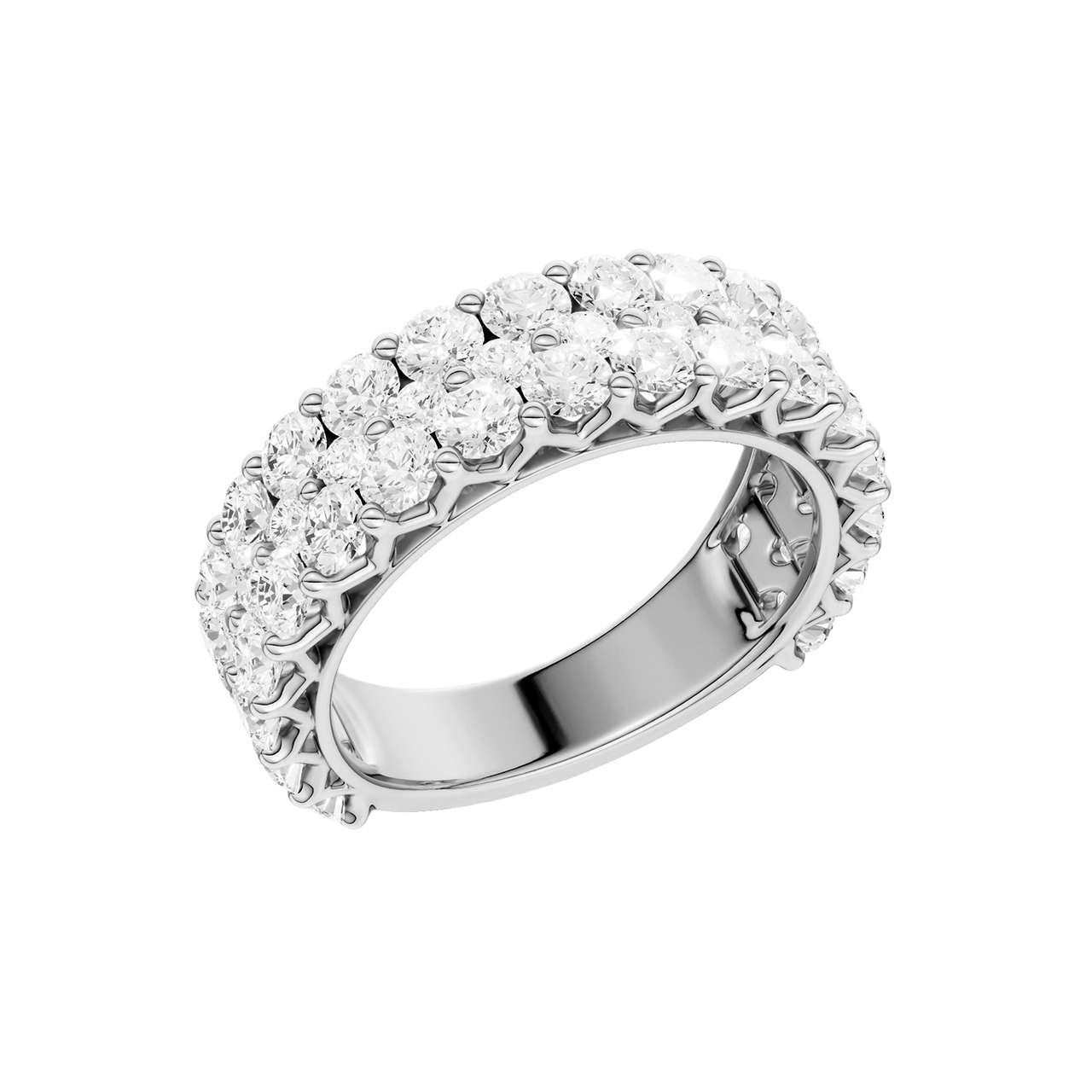A breathtaking 14k yellow gold full eternity band featuring two rows of shimmering round-cut lab-grown diamonds totaling 3.0 carats.