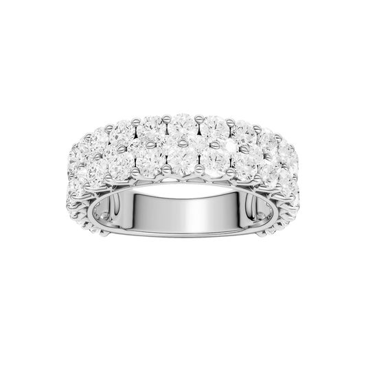 A breathtaking 14k yellow gold full eternity band featuring two rows of shimmering round-cut lab-grown diamonds totaling 3.0 carats.