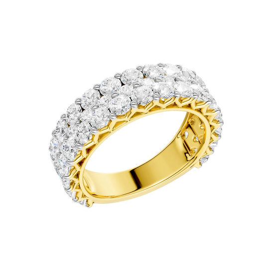 A breathtaking 14k yellow gold full eternity band featuring two rows of shimmering round-cut lab-grown diamonds totaling 3.0 carats.