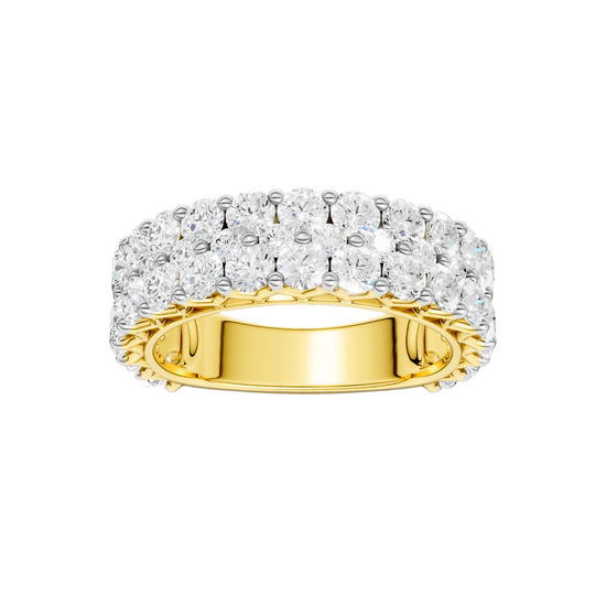 A breathtaking 14k yellow gold full eternity band featuring two rows of shimmering round-cut lab-grown diamonds totaling 3.0 carats.