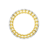 A front view of a 14K yellow gold eternity ring, showcasing sparkling rectangular gemstones.