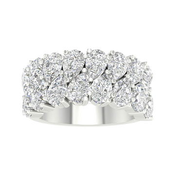 A top-down view of a 14K white gold wide, domed ring with a continuous pavé diamond design.