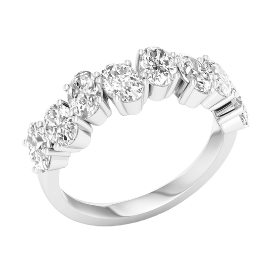 A brilliant 14k white gold anniversary band showcasing a continuous row of premium 2.0cttw oval-cut lab-grown diamonds.