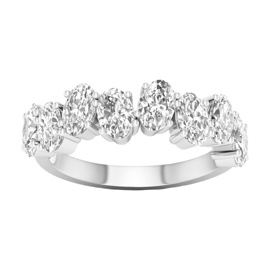 A brilliant 14k white gold anniversary band showcasing a continuous row of premium 2.0cttw oval-cut lab-grown diamonds.