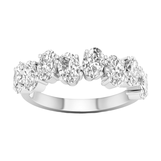 A brilliant 14k white gold anniversary band showcasing a continuous row of premium 2.0cttw oval-cut lab-grown diamonds.