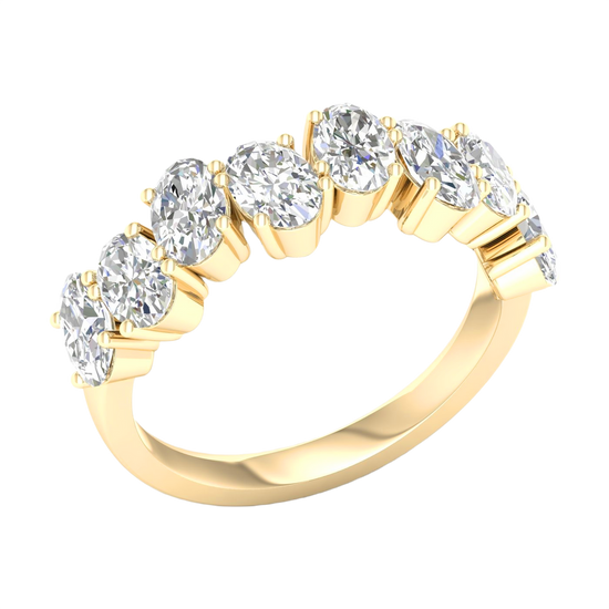 A sophisticated 14k yellow gold 2/3 eternity wedding band featuring 2.0 total carats of shimmering oval-cut lab-grown diamonds.