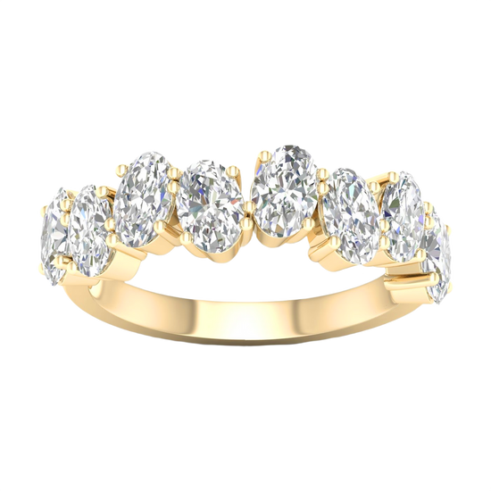 A sophisticated 14k yellow gold 2/3 eternity wedding band featuring 2.0 total carats of shimmering oval-cut lab-grown diamonds.