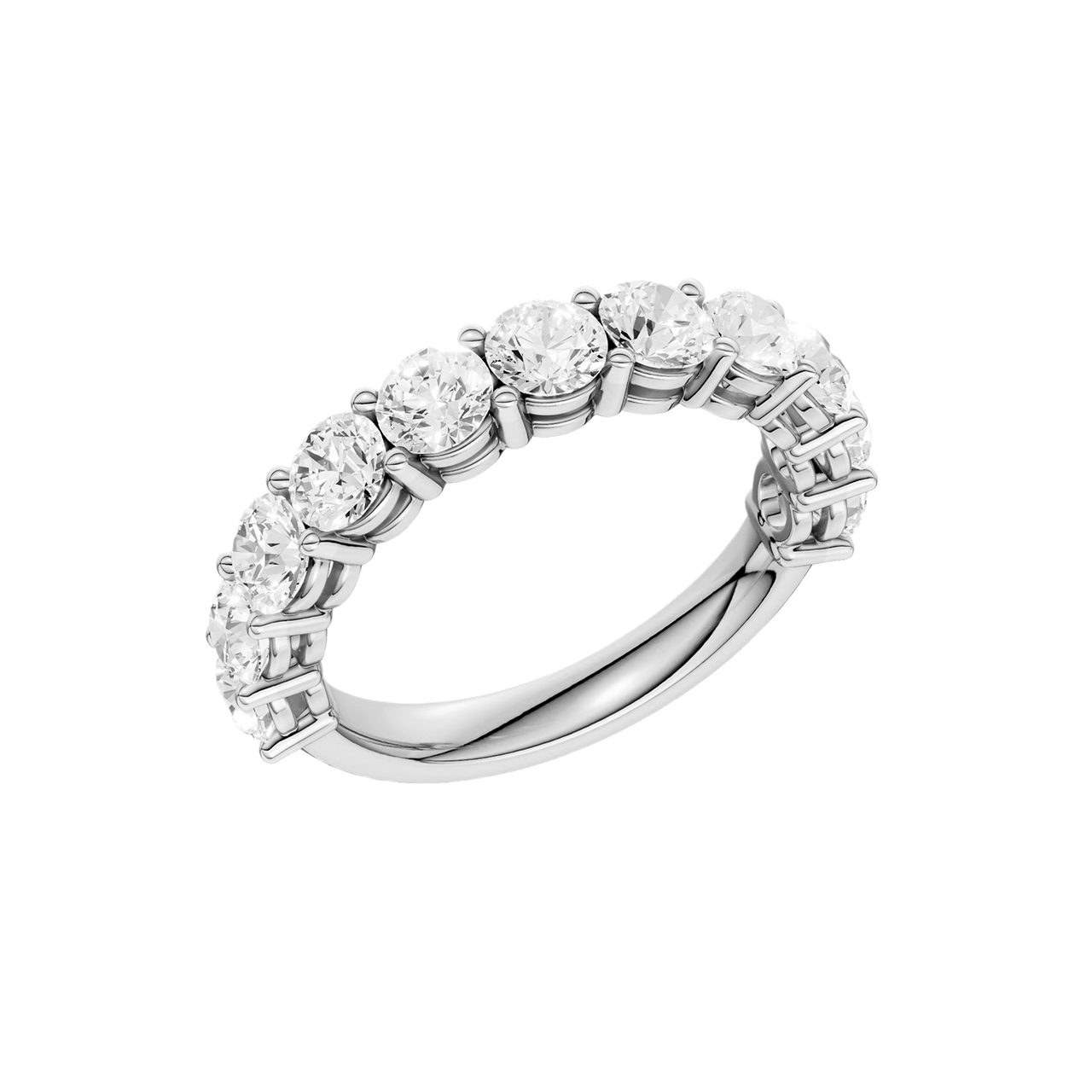 A brilliant 14k white gold 2/3 eternity wedding band showcasing 2.0 carats of premium round-cut lab-grown diamonds.