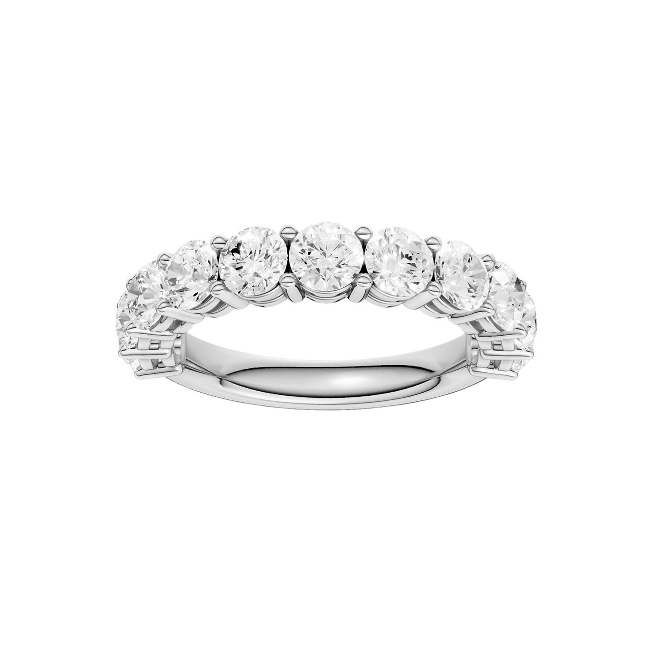 A brilliant 14k white gold 2/3 eternity wedding band showcasing 2.0 carats of premium round-cut lab-grown diamonds.