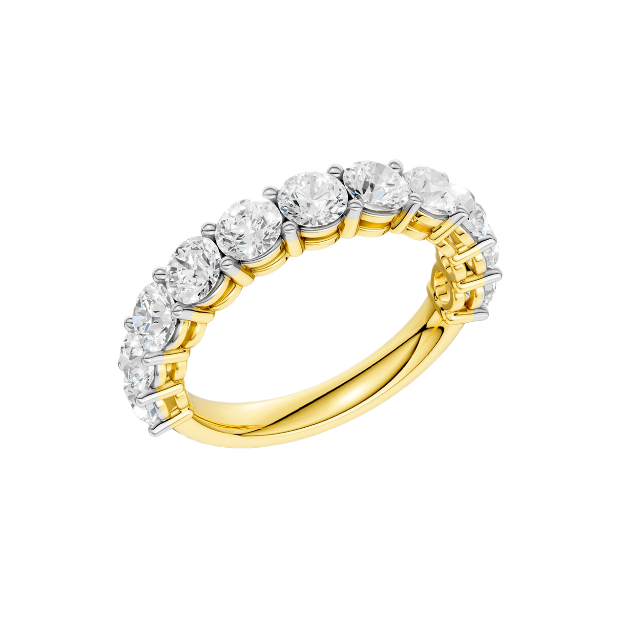 A luxurious 14k yellow gold wedding band featuring 2.0 total carats of round-cut lab-grown diamonds set in a 2/3 eternity style.