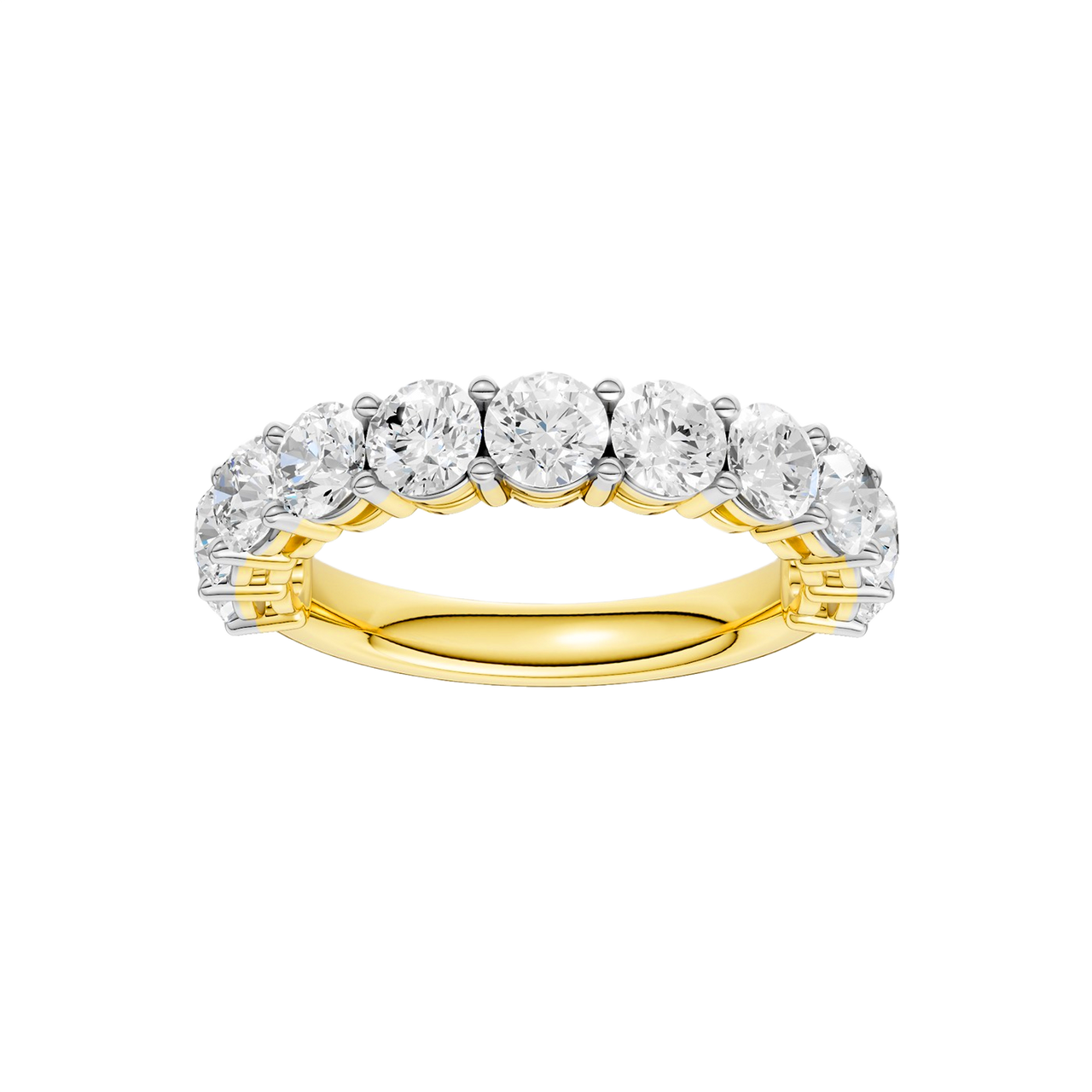 A luxurious 14k yellow gold wedding band featuring 2.0 total carats of round-cut lab-grown diamonds set in a 2/3 eternity style.