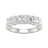 A top-down view of a 14K white gold eternity ring with a continuous line of bold, horizontally-set emerald-cut diamonds.