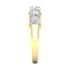 A side-profile view of a 14K yellow gold eternity ring, showing the secure setting and the large emerald-cut diamonds.