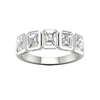 A top-down view of a 14K white gold ring with a series of horizontal, rectangular diamonds.