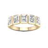 A top-down view of a 14K yellow gold ring with a series of horizontal, rectangular diamonds.