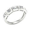An angled view of a 14K white gold ring, showcasing the series of horizontal square-cut diamonds and the sleek connections between them.