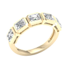 An angled view of a 14K yellow gold ring, showcasing the series of horizontal square-cut diamonds and the sleek connections between them.