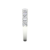 A side-profile view of a 14K white gold eternity ring, showing the clean, open setting of the diamonds.