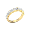 An angled view of a 14K yellow gold eternity ring, showcasing the brilliant line of princess-cut diamonds.