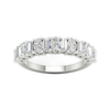 A top-down view of a 14K white gold eternity ring with a continuous line of horizontally-set round diamonds.