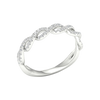 An angled view of a 14K white gold braided ring, showcasing the intricate, brilliant pavé pattern.