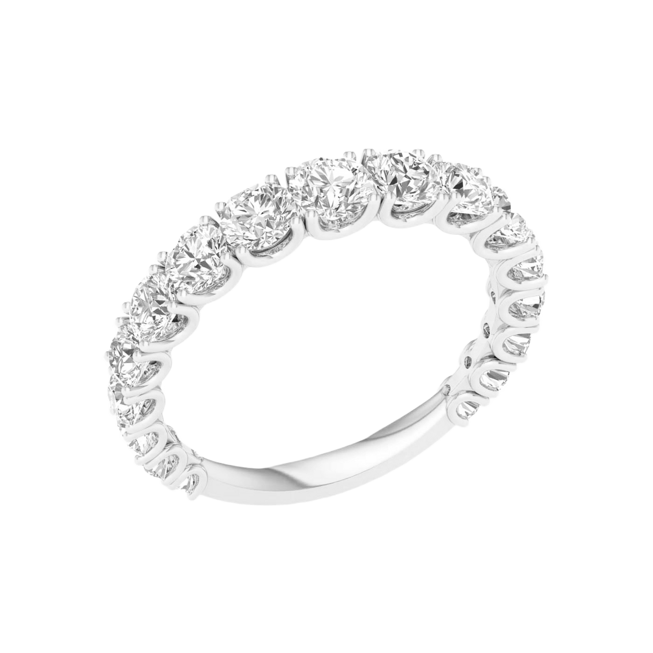 A brilliant 14k white gold 2/3 eternity ring showcasing a shimmering row of premium round-cut lab-grown diamonds.