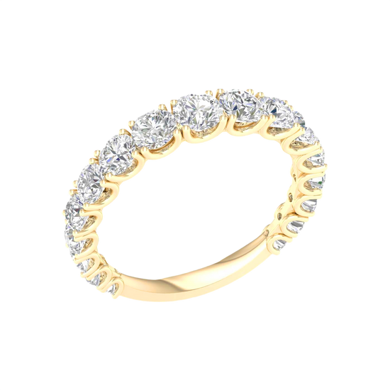 A sophisticated 14k yellow gold wedding band featuring 1.5 total carats of round-cut lab-grown diamonds in a classic 2/3 eternity setting.