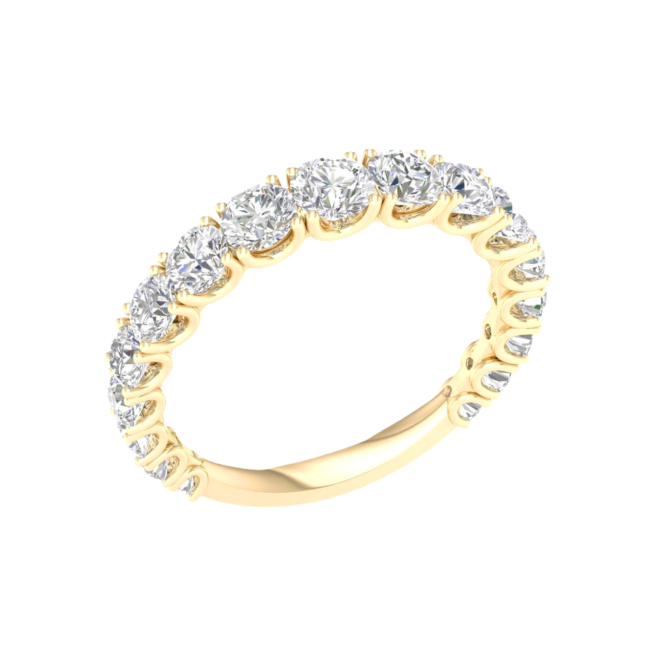 A sophisticated 14k yellow gold wedding band featuring 1.5 total carats of round-cut lab-grown diamonds in a classic 2/3 eternity setting.