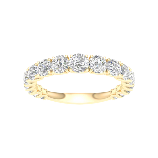 A sophisticated 14k yellow gold wedding band featuring 1.5 total carats of round-cut lab-grown diamonds in a classic 2/3 eternity setting.