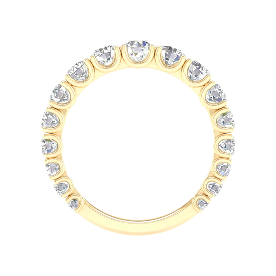 A sophisticated 14k yellow gold wedding band featuring 1.5 total carats of round-cut lab-grown diamonds in a classic 2/3 eternity setting.