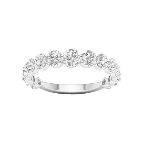 A brilliant 14k white gold anniversary band showcasing a shimmering row of graduated premium round-cut lab-grown diamonds.