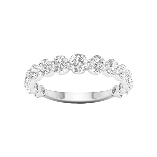 A brilliant 14k white gold anniversary band showcasing a shimmering row of graduated premium round-cut lab-grown diamonds.