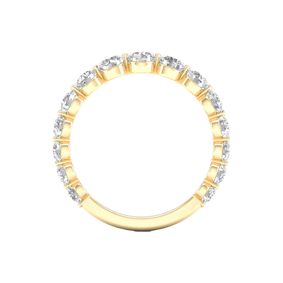 A luxurious 14k yellow gold 2/3 eternity wedding band featuring 1.5 total carats of graduated round-cut lab-grown diamonds.