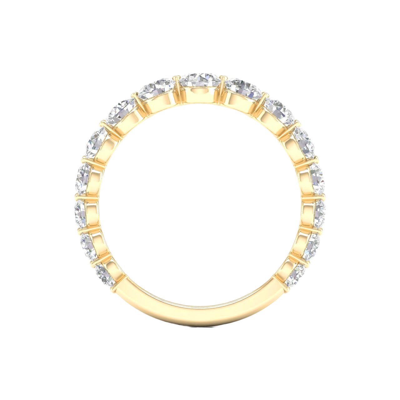 A luxurious 14k yellow gold 2/3 eternity wedding band featuring 1.5 total carats of graduated round-cut lab-grown diamonds.