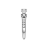 A side-profile view of a 14K white gold geometric ring, showing the fluid band and the bezel-set diamonds.