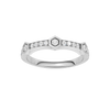 A top-down view of a 14K white gold ring with a series of geometric links and bezel-set diamonds.