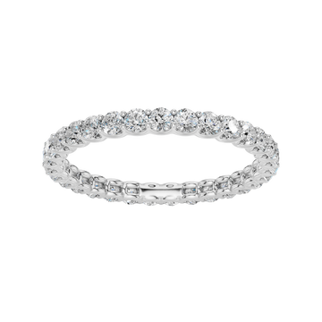 Amorati Diamonds, Infinity Loop Full Eternity Ring, a top-down view of a 10K white gold eternity band with a continuous line of brilliant round jewels.
