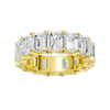 A top-down view of a 14K yellow gold eternity band with a continuous line of exceptionally bold, horizontally-set rectangular jewels.