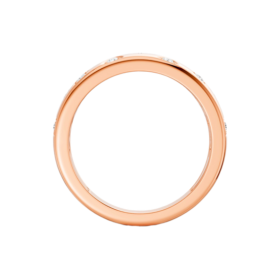 Interior back view of the Fourteenth Collection diamond dome ring crafted in rose gold, showcasing a smooth, polished band with subtle diamond accents wrapping the outer edge.